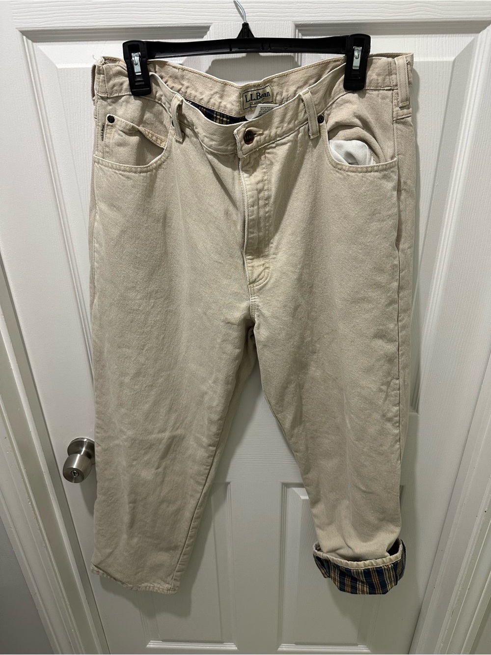 Vintage; L.L. Bean Natural Beige Straight-Leg Pants with Flannel Lining 40x29.
